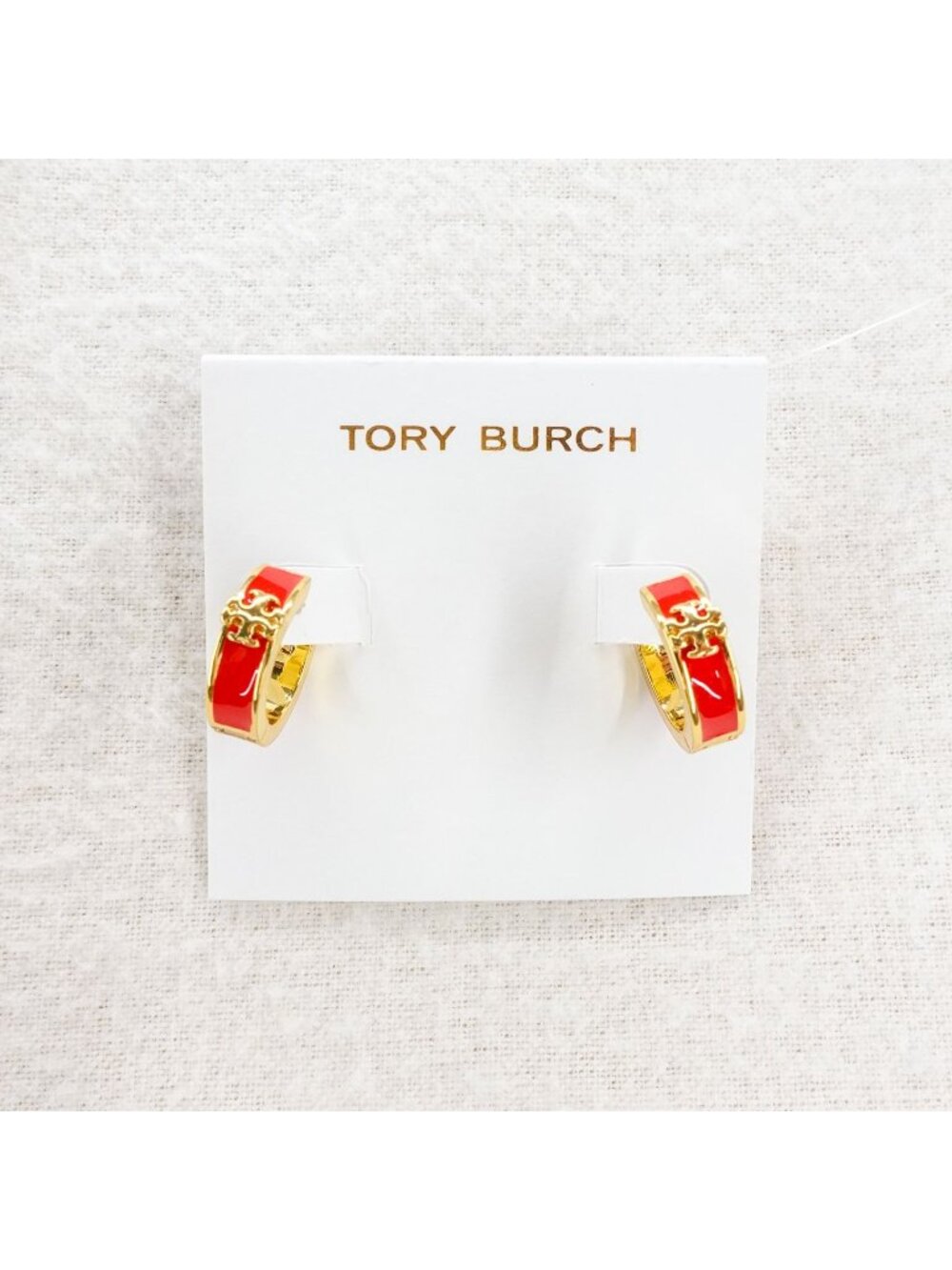 Tory Burch Kira Enamel Huggie Hoop Earrings Red OS